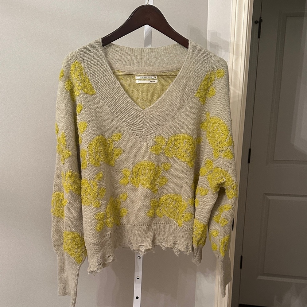Anthropologie Yellow Patterned Distressed Women's Sweater